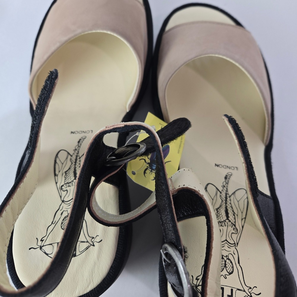 NWT Fly London Size 9 Platform Sandals Black Leather Sole Buckle Strap #1111 - Picture 10 of 11